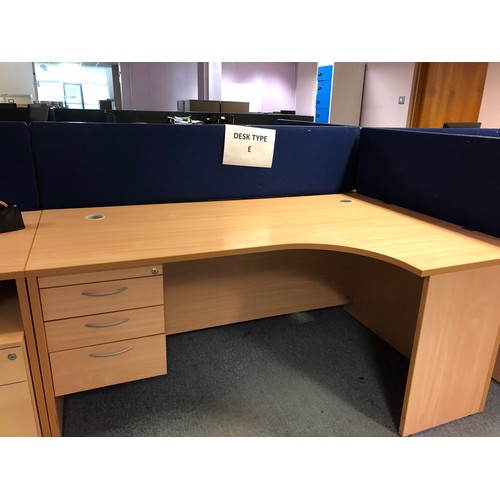 321 - Right justified beech coloured radial desk with 3 built in drawers 180cm x 120cm in super condition.... 