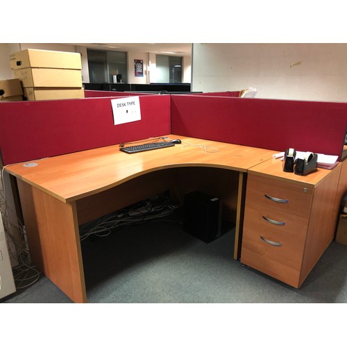 323 - Right Justified Commercial managers  curved radial desk with matching pedestal in lovely red mahogan... 