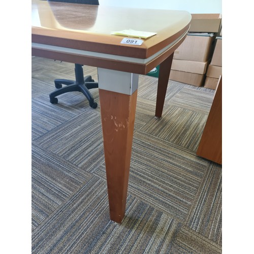 91 - Exectutive office furniture. Curved large desk, matching side table and similar two door cabinet. Su... 