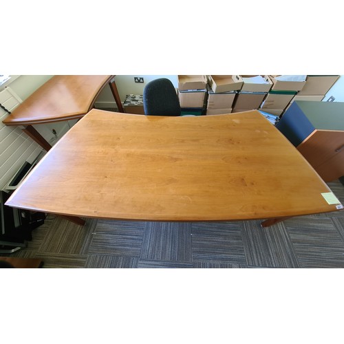 91 - Exectutive office furniture. Curved large desk, matching side table and similar two door cabinet. Su... 