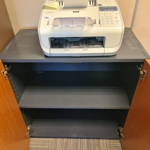 108 - Good Canon fax machine FAW-L140 with 2 door office cabinet with key.