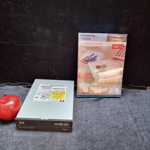 364 - A HP DVD writer DVD360, along with 120 new laminating pouches.