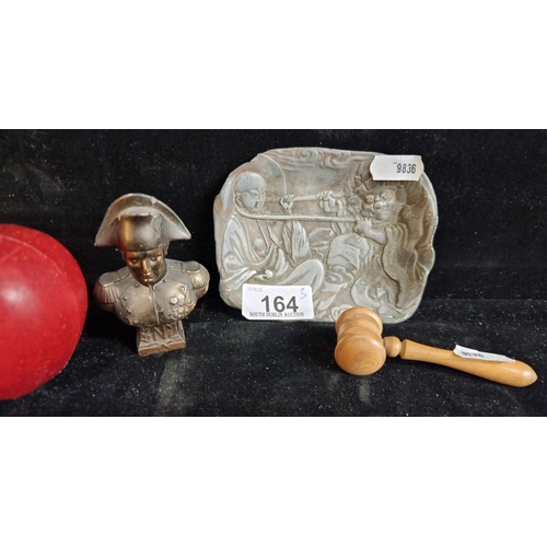 164 - Three attractive vintage objects including a pewter dish featuring a highly detailed image of Vajrap... 