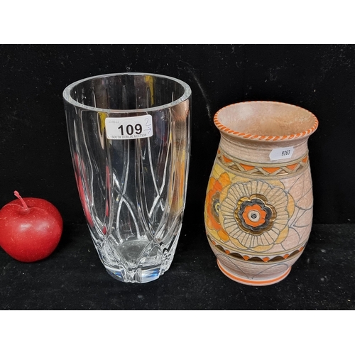 109 - A lot of two items including a 1930's Crown Ducal vase by Charlotte Rhead. With tubeline floral patt... 