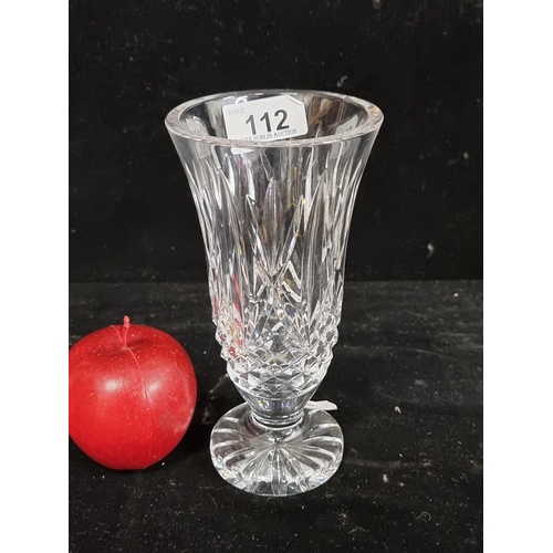 112 - A nice example of vintage Waterford Crystal bud vase in Marquis pattern. In flared shape, on a foote... 