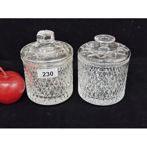 230 - A pair of vintage Cavan Crystal biscuit jars with lids. One to include a Royal Cavan pattern example... 