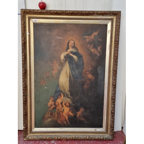 245 - Star lot : An incredible, large 18th century oil on canvas painting featuring the Assumption of the ... 