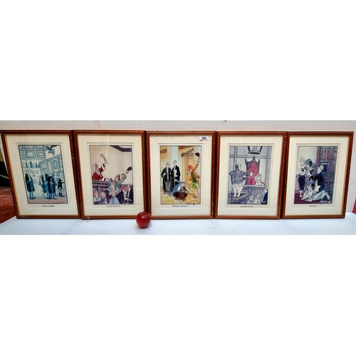 246 - A group of 5 prints by Kentuck Cartoons portraying humorous caricatures of the legal system