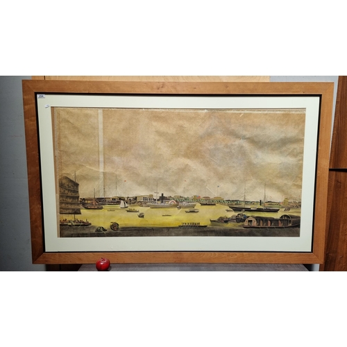 254 - An incredibly large original vintage watercolour on paper painting featuring a 19th century maritime... 