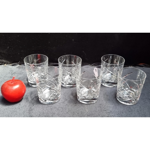 263 - A set of 6 Killarney Crystal Whiskey Glasses. With sticker and acid mark to base. In VGC.