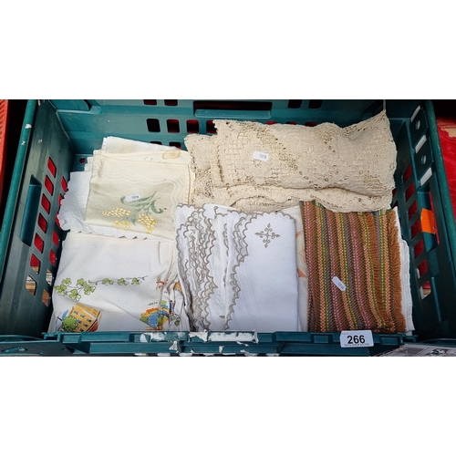 266 - A nice selection of Irish linen and knitwear including embroidered table napkins and a table runner.... 