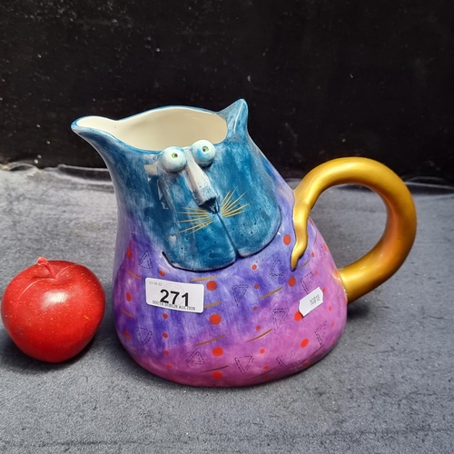 271 - A super quirky ceramic large pitcher by a ''JoyCats''  very colourful and charming item.