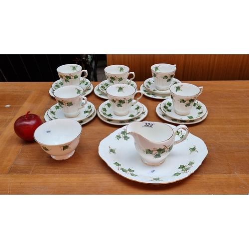 322 - 21 piece bone china tea set with a charming ivy leaf pattern with gilt edge.