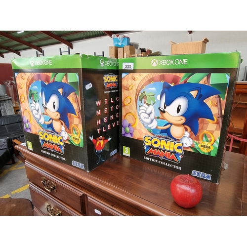 333 - A pair of Xbox One Sonic Mania collector's editions that include a statue of Sonic, collectors box, ... 