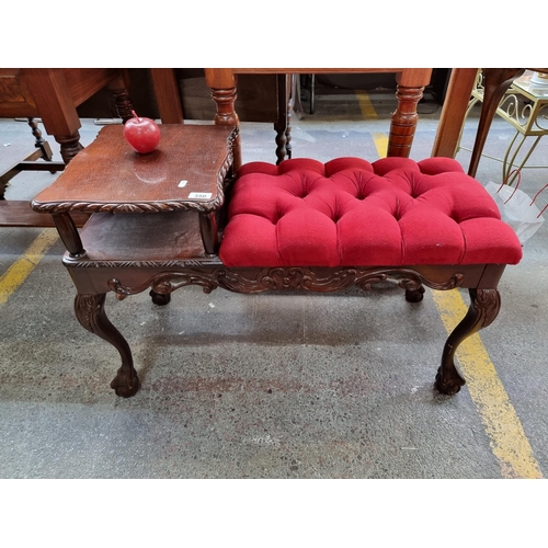 350 - A lovely example of a telephone table. With a button back cushioned seat and ball and claw feet and ... 