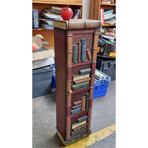 379 - A very quirky, freestanding CD/DVD storage cabinet in the form of a slim bookshelf stacked with book... 