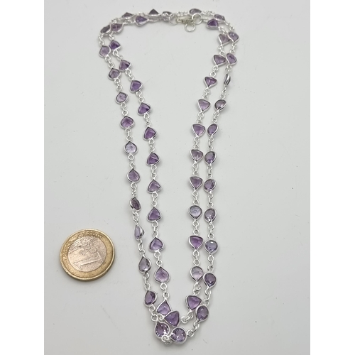 406 - A beautiful amethyst gemstone necklace set in sterling silver. Weight 20g. Stamped 925. New from the... 