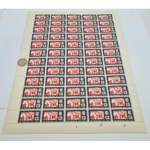 45 - A sheet of sixty mint 1 penny stamps celebrating the arrival of settlers after St Helena 1667-1967. ... 