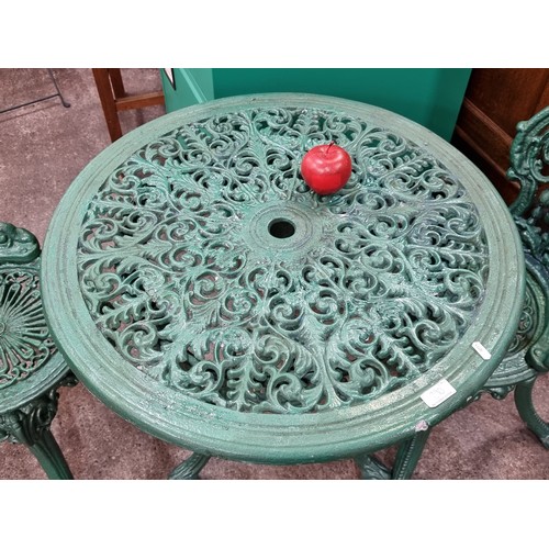 290 - Star Lot: Original Victorian very very heavy Fantastic 3 piece cast metal garden set with round tabl... 