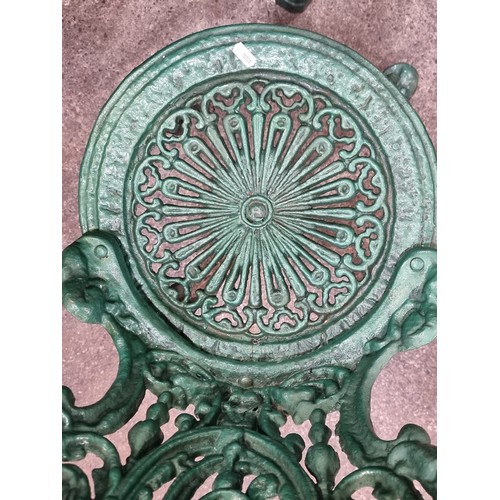 290 - Star Lot: Original Victorian very very heavy Fantastic 3 piece cast metal garden set with round tabl... 