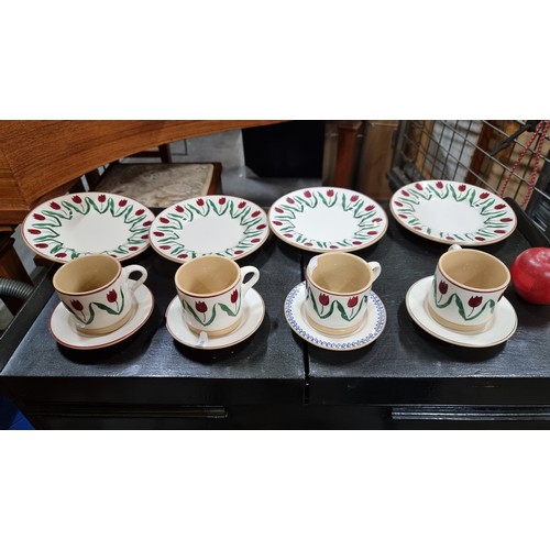 206 - Star Lot : 12 piece on Nicholas Mosse Pottery Inc 4 cups. 4 saucers and 4 plates. One saucer has a d... 