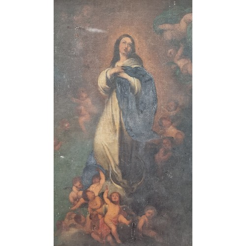 245 - Star lot : An incredible, large 18th century oil on canvas painting featuring the Assumption of the ... 