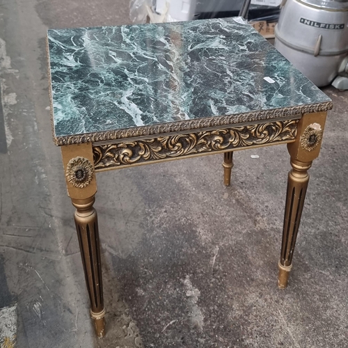 313 - A very stylish Gilt side table with green marbleised  top.