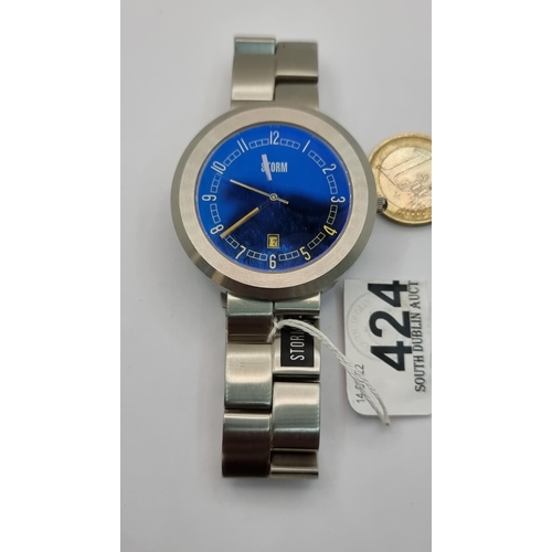 424 - A storm Blyth S1 wrist watch, with luminous dial hands, an electric bright blue face and date just. ... 