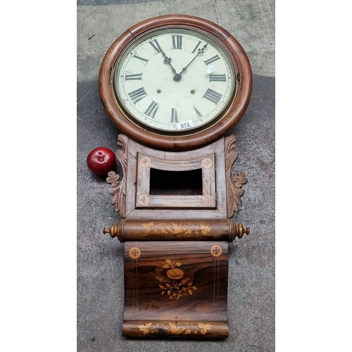 672 - An antique Jerome & Co superior 8 day Anglo-American wall hanging clock with a hand painted face, fl... 