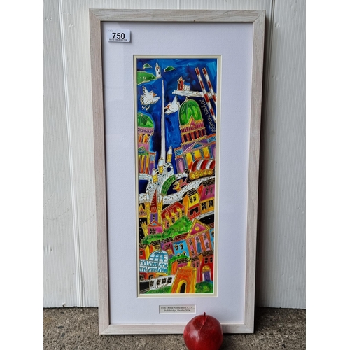 750 - An original acrylic work by Simone Walsh, signed top right, featuring a colourful depiction of Dubli... 