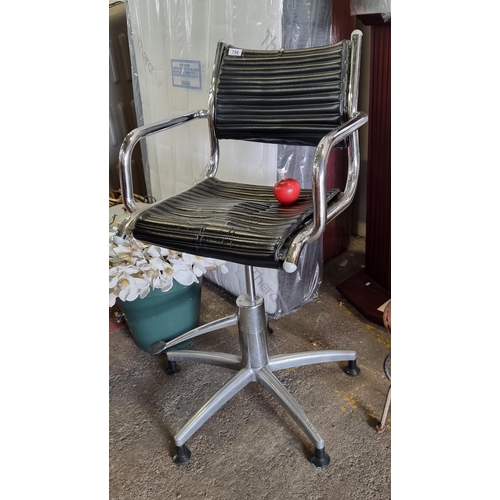 758 - A tall mid-century 1970s Olymp swivel stool with adjustable height, chrome tube frame and black leat... 