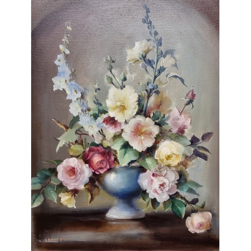 71 - A beautiful large vintage original acrylic on canvas painting featuring an overflowing bouquet of fl... 