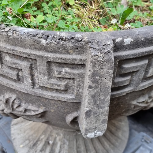 681 - Star Lot : Two very large neoclassical style outdoor planters decorated with Greek key design border... 