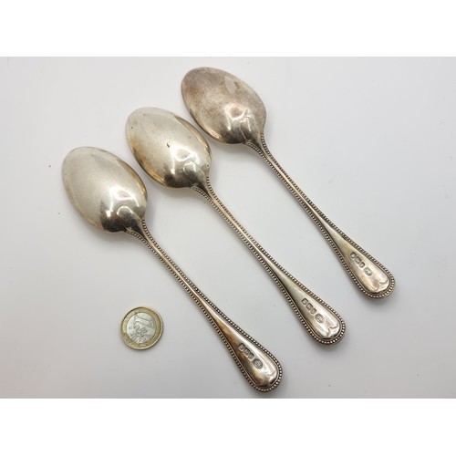 84 - Three heavy Sterling Silver table spoons. Sheffield 1894 With BC crests makers John Round and Son. 1... 