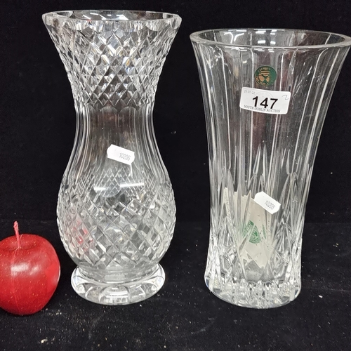 147 - Two large high quality, cut lead crystal vases of Irish origin. Including an example by Cuchulainn C... 
