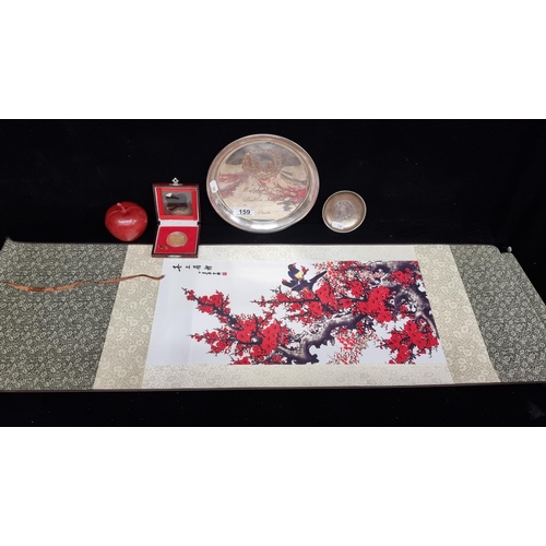 159 - Four collectable items including a beautiful EPNS tray with a motif of Malahide Castle (Limited ed. ... 