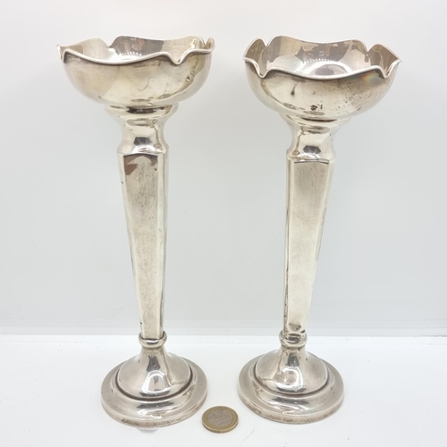 26 - A pair of very attractive antique sterling silver filled Posy vases, with nice scalloped rims and gr... 