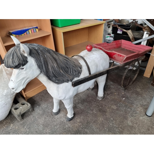 345 - Star Lot : A live size figure of a shetland pony drawing a cart. A fabulous display for garden with ... 