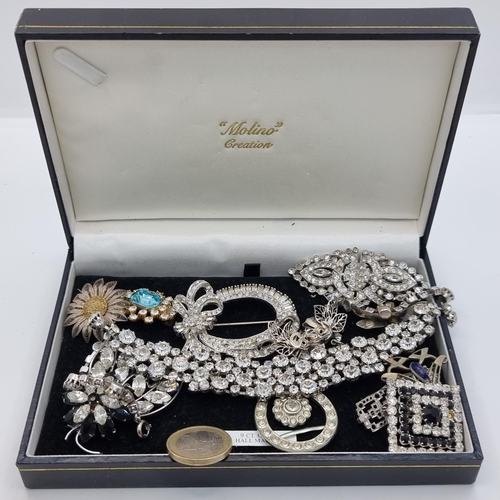 45 - A good collection of art deco Diamonte jewellery, consisting of nine brooches, a pair of clasp earri... 