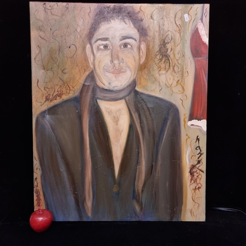 64 - A large original acrylic on canvas portrait dating to 1999 featuring a gentleman with an intense exp... 