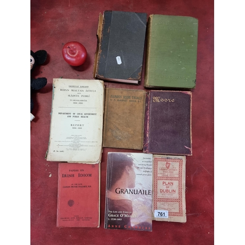 761 - A selection of eight vintage books including an Ordnance Survey plan of Dublin (1943) etc