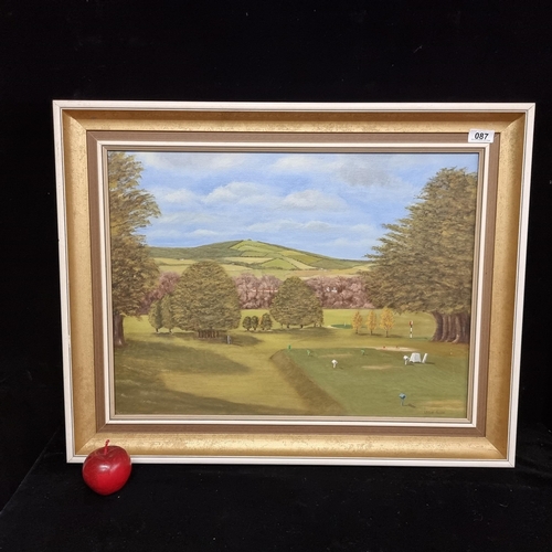 87 - A very large original acrylic on canvas painting of a golf estate with rolling hills in the distance... 