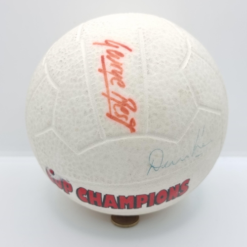 9 - A cup champion George Best football, Hand signed by George Best and Dennis Law. Man Utd Legends.