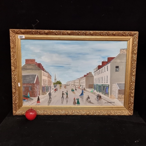 97 - A large original acrylic on board painting of a street scene on a sunny day by the artist N Shorock ... 