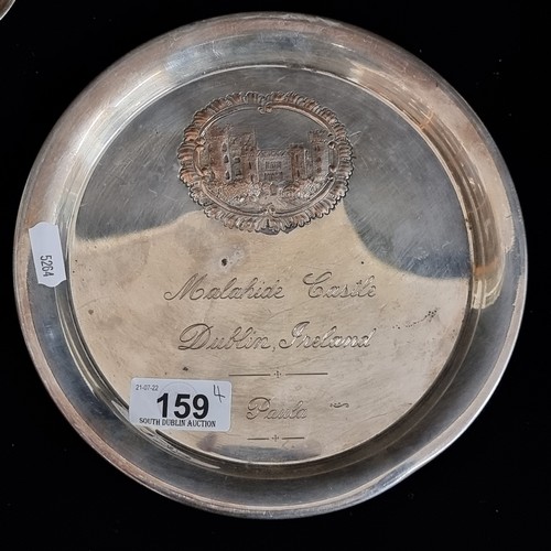 159 - Four collectable items including a beautiful EPNS tray with a motif of Malahide Castle (Limited ed. ... 