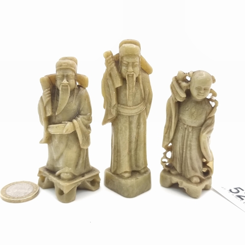 526 - A collection of three hand carved Jade Soapstone figurines, depicting the Chinese 