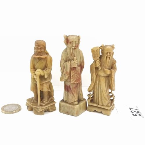 527 - A collection of three Chinese hand carved Jade Soapstone figures, depicting in fine detail the 