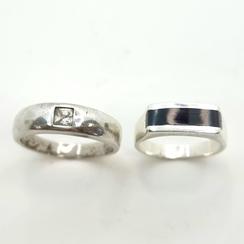 536 - Two sterling silver rings, the first is a white Tourmaline stone example (size S, weight: 3.45 grams... 