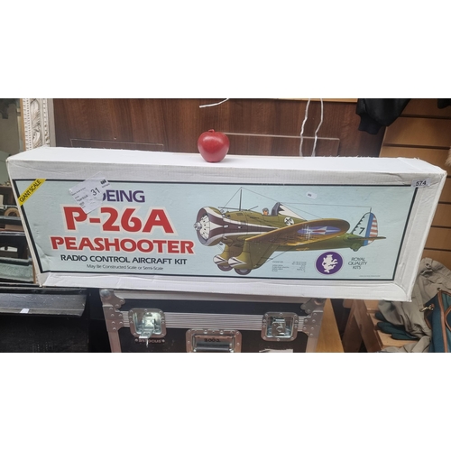 574 - A Boeing P-26A Peashooter radio control aircraft kit made by Royal Quality Kits. Wingspan 67inch. Br... 