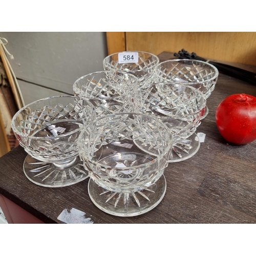 584 - 6 gorgeous Waterford crystal pedestal dessert bowls in the Boyne pattern. VGC